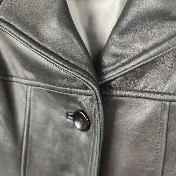 Vintage 90s Beyond Sport California Leather Jacket Womens Small Black Button Up - Picture 4 of 10